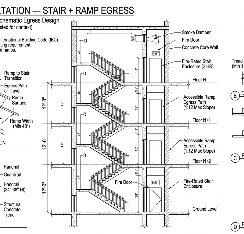 Vertical Transportation — Stair + Ramp Egress