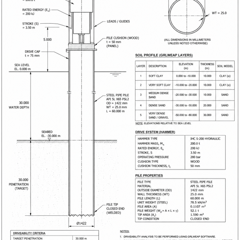 Pile Driveability Analysis (Offshore — GRLWEAP-style)