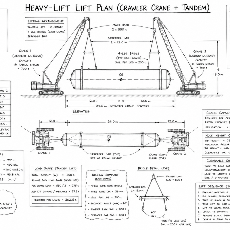 Heavy-Lift Lift Plan (Crawler Crane + Tandem)