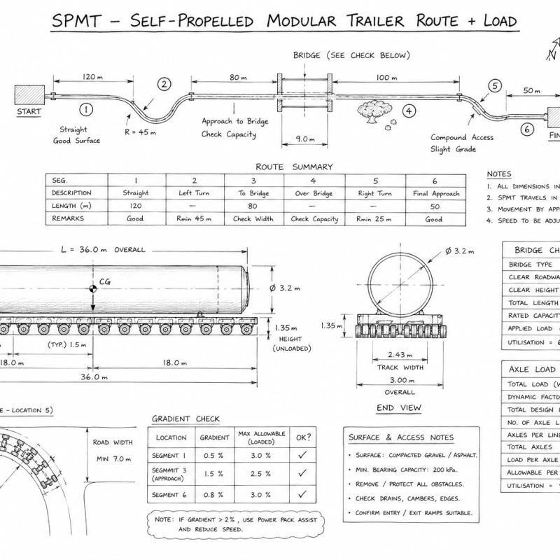 SPMT — Self-Propelled Modular Trailer Route + Load