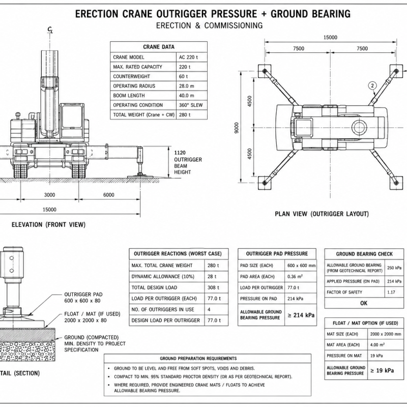 Erection Crane Outrigger Pressure + Ground Bearing