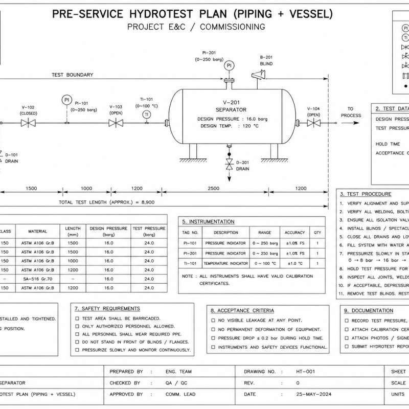 Pre-Service Hydrotest Plan (Piping + Vessel)