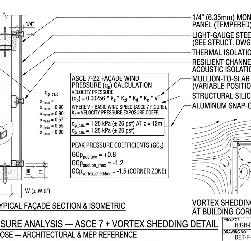 Façade Wind Pressure (ASCE 7 + Vortex Shedding)