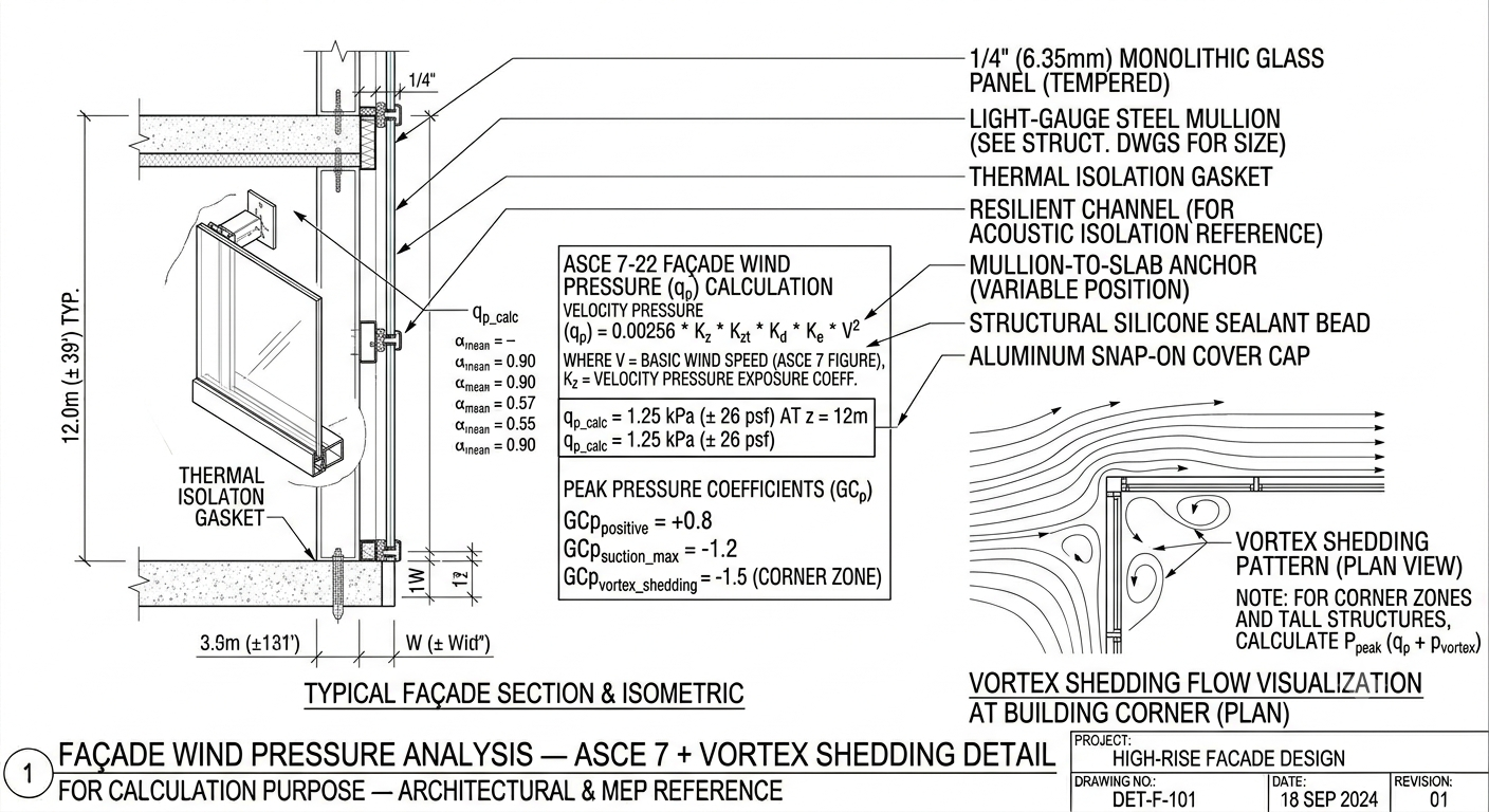 Façade Wind Pressure (ASCE 7 + Vortex Shedding)