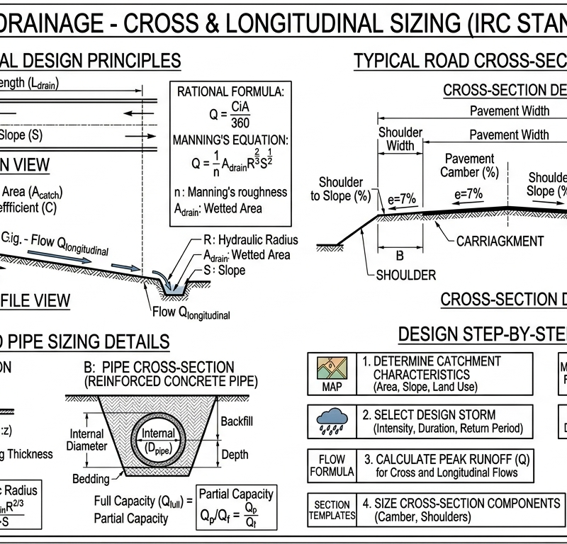 Road Drainage — Cross + Longitudinal Sizing