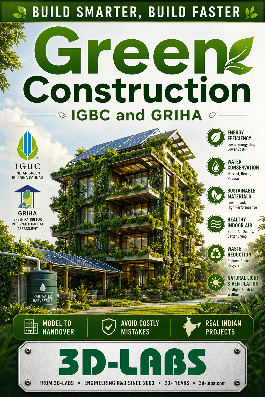 Green Construction — IGBC and GRIHA - Engineering Spreadsheet by 3D-LABS