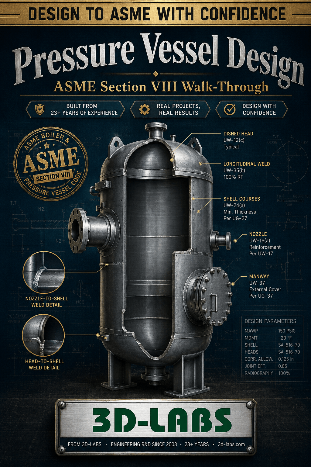 Pressure Vessel Design — ASME Section VIII Walk-Through - Engineering Spreadsheet by 3D-LABS
