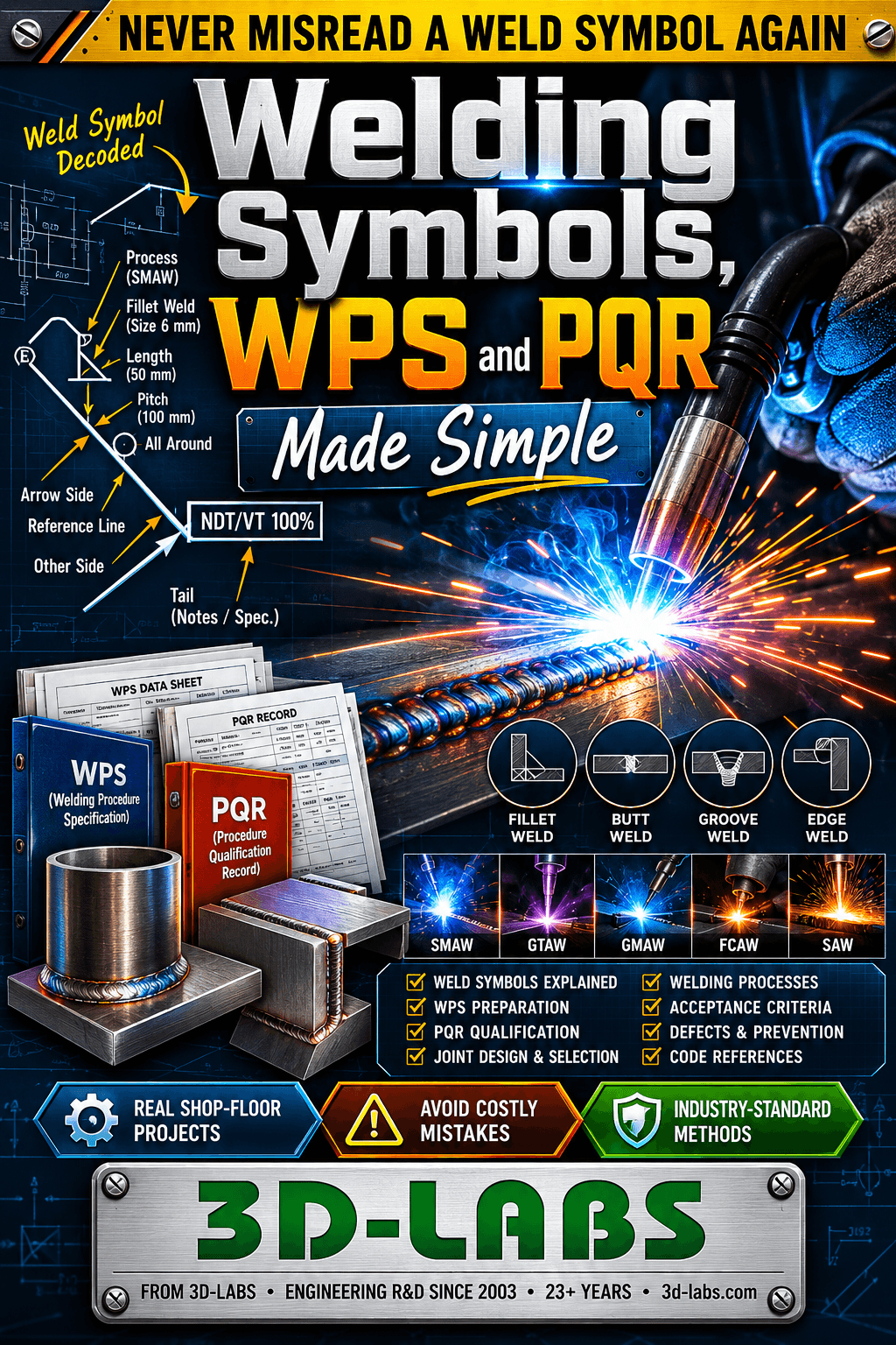 Welding Symbols, WPS and PQR Made Simple - Engineering Spreadsheet by 3D-LABS