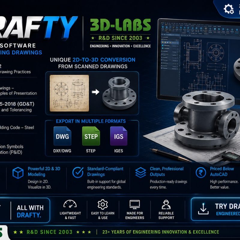 DRAFTY — 2D and 3D CAD Drafting and Modelling Software