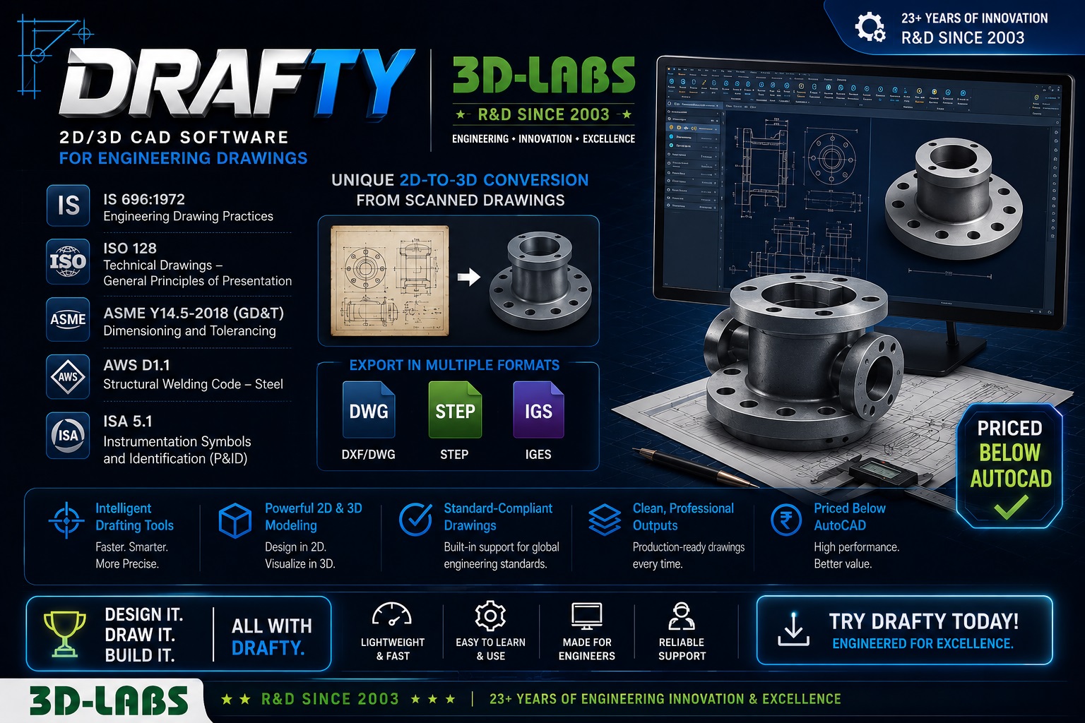 AutoCAD alternative CAD software - DRAFTY 2D/3D drafting