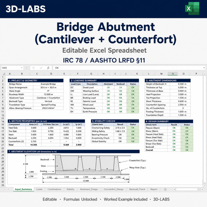 Bridge Abutment (Cantilever + Counterfort)