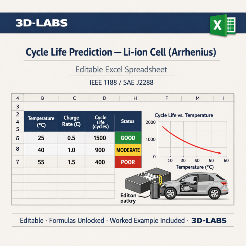 Cycle Life Prediction — Li-ion Cell (Arrhenius)