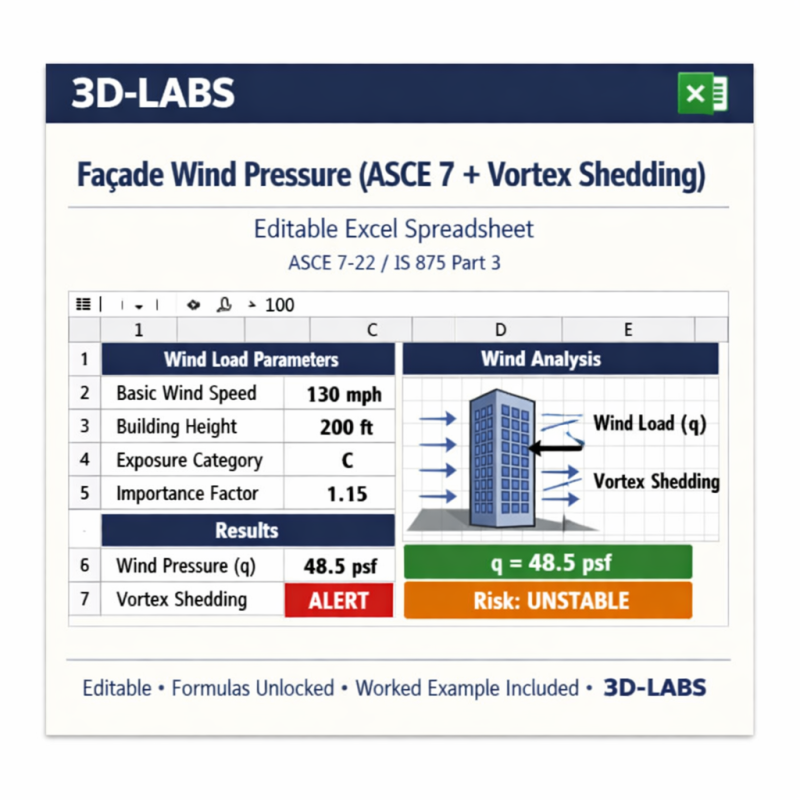 Façade Wind Pressure (ASCE 7 + Vortex Shedding)