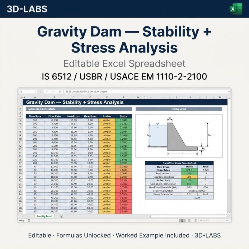 Gravity Dam — Stability + Stress Analysis