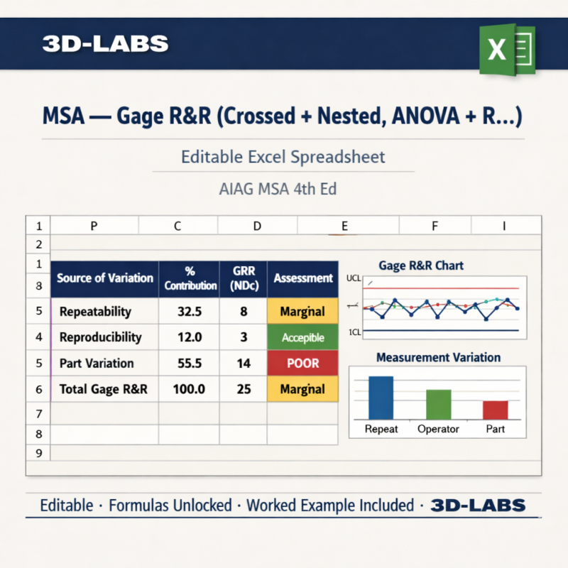 MSA — Gage R&R (Crossed + Nested, ANOVA + Range)