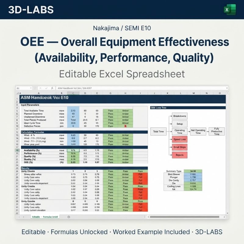 OEE — Overall Equipment Effectiveness (Availability × Performance × Quality)
