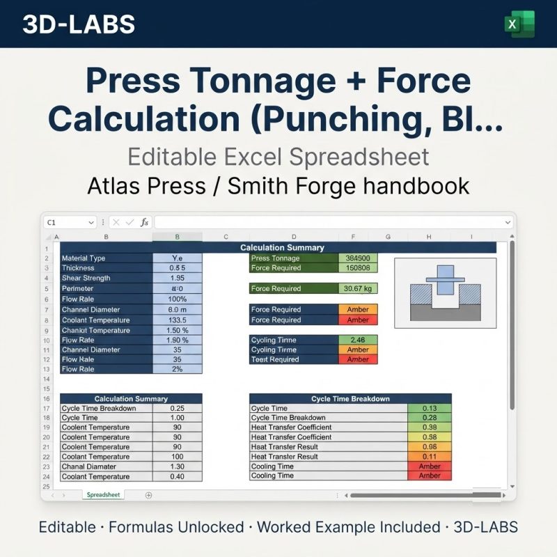 Press Tonnage + Force Calculation (Punching, Blanking, Forming)