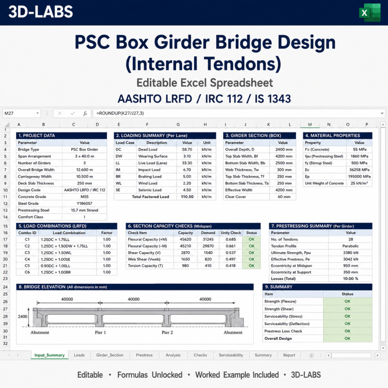 PSC Box Girder Bridge Design (Internal Tendons)