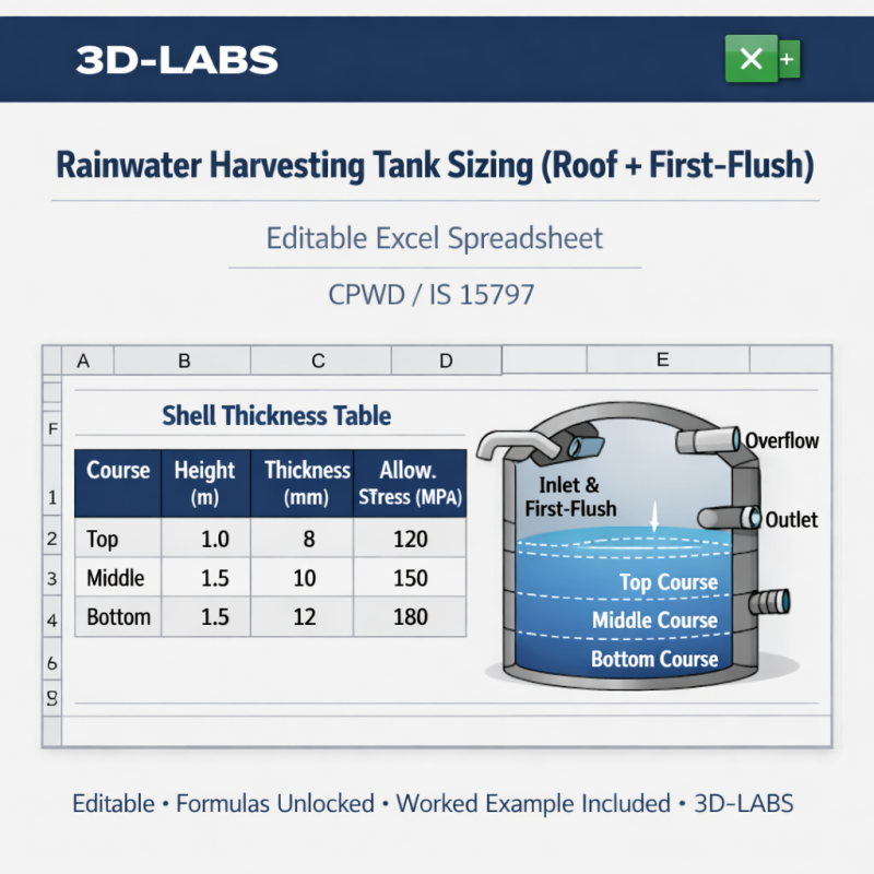 Rainwater Harvesting Tank Sizing (Roof + First-Flush)