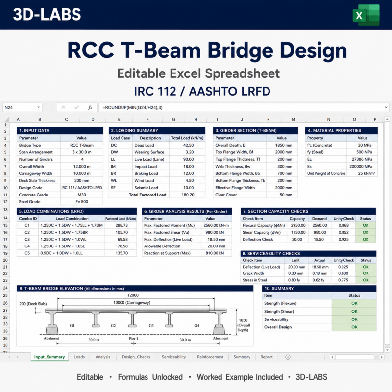 RCC T-Beam Bridge Design