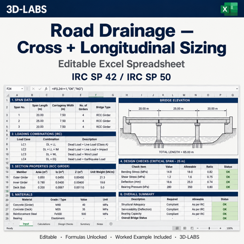 Road Drainage — Cross + Longitudinal Sizing