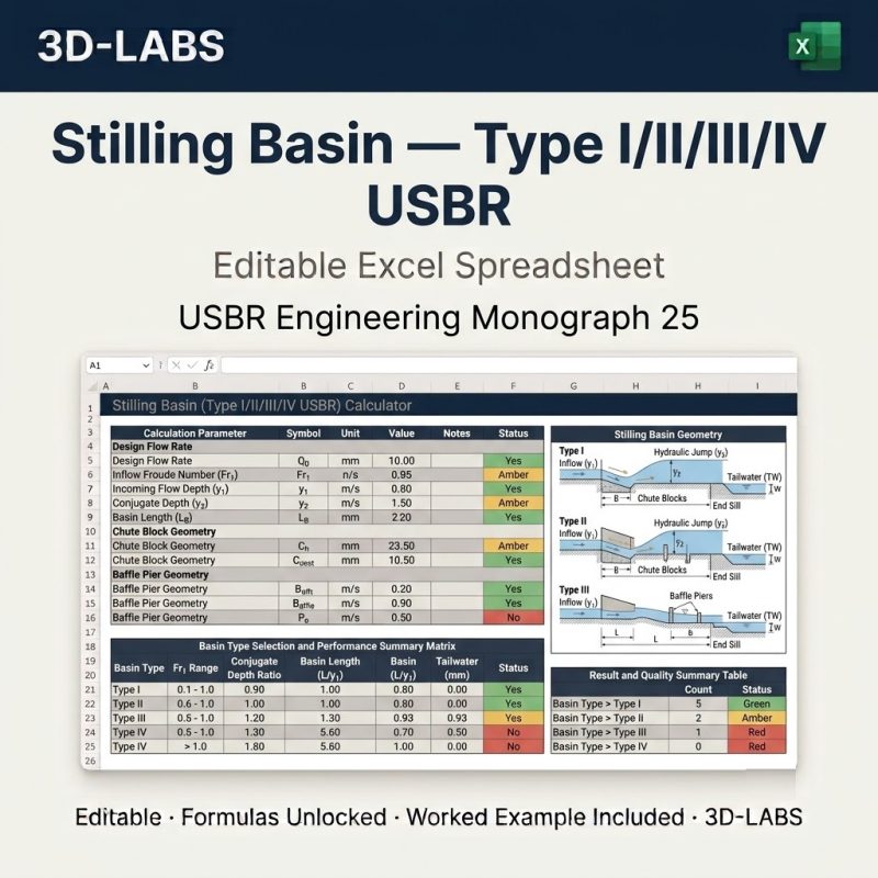Stilling Basin — Type I/II/III/IV USBR
