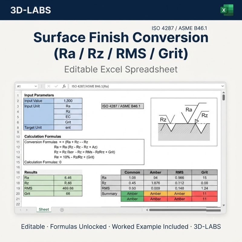 Surface Finish Conversion (Ra / Rz / RMS / Grit)