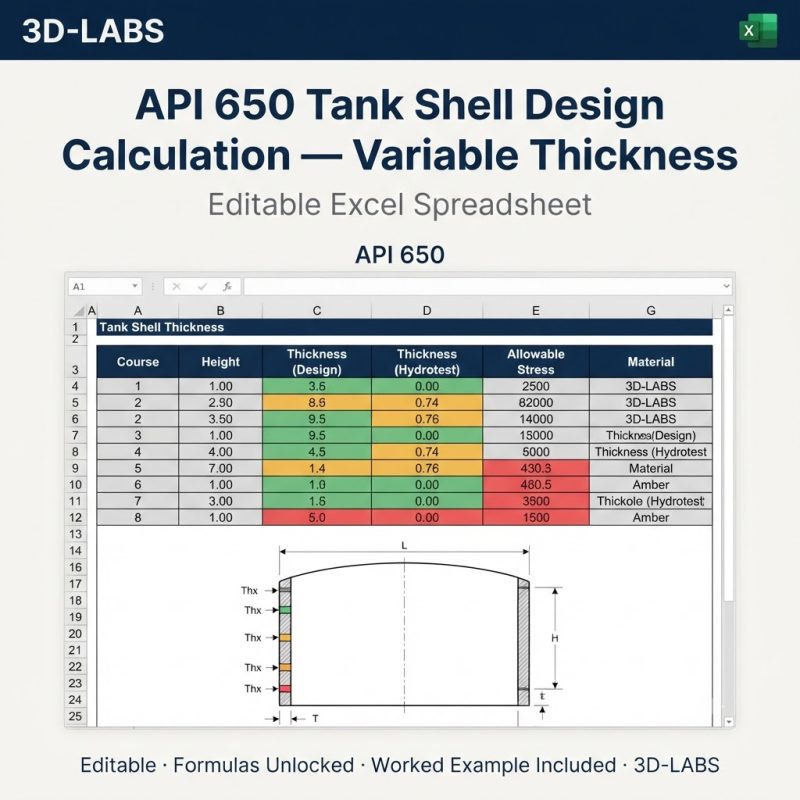 API 650 Tank Shell Design Calculation β Variable-Design-Point Excel