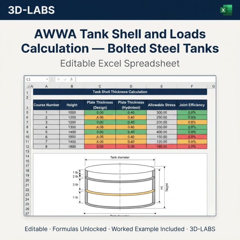AWWA Tank Shell and Loads Calculation — Bolted & Welded Water Tank Excel