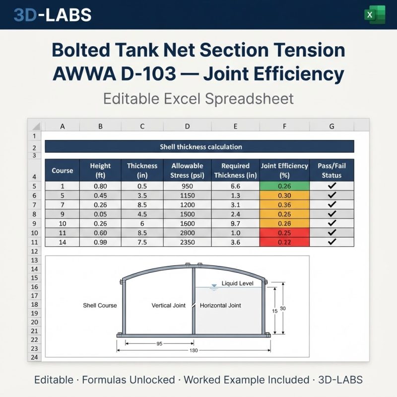 Bolted Tank Net Section Tension AWWA D-103 — Joint Capacity Excel