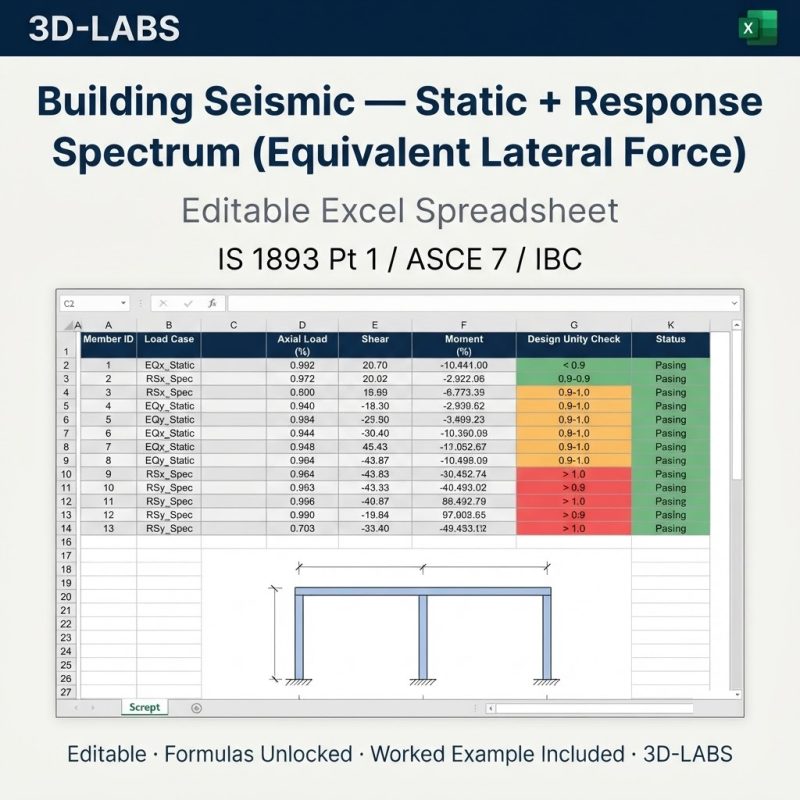 Building Seismic — Static + Response Spectrum (IS 1893 / ASCE 7)