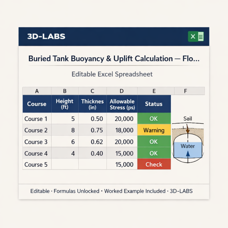 Buried Tank Buoyancy & Uplift Calculation — Flotation Check Excel