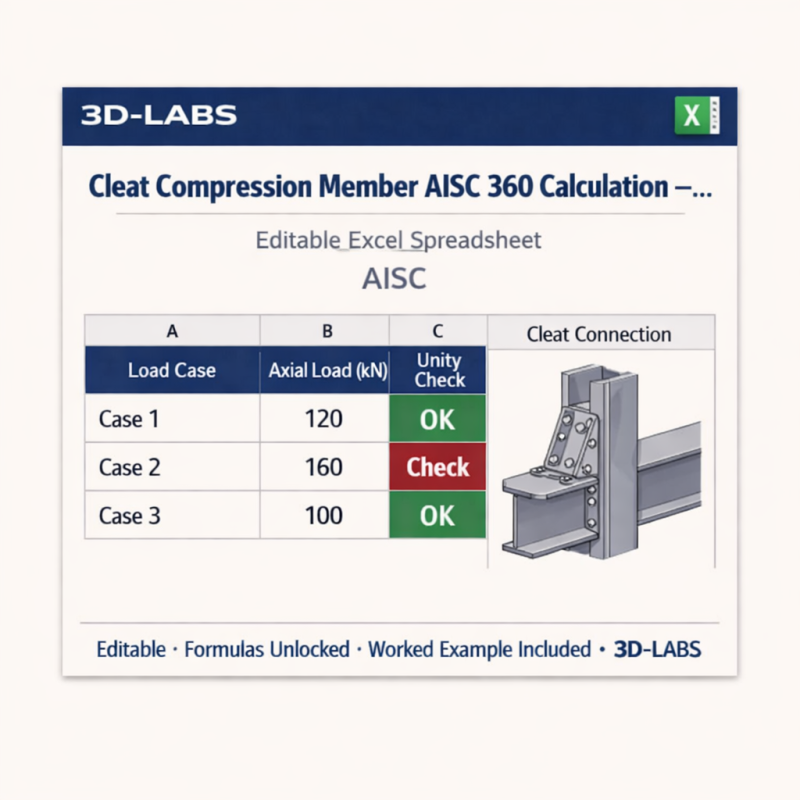 Cleat Compression Member AISC 360 Calculation — Steel Cleat Excel