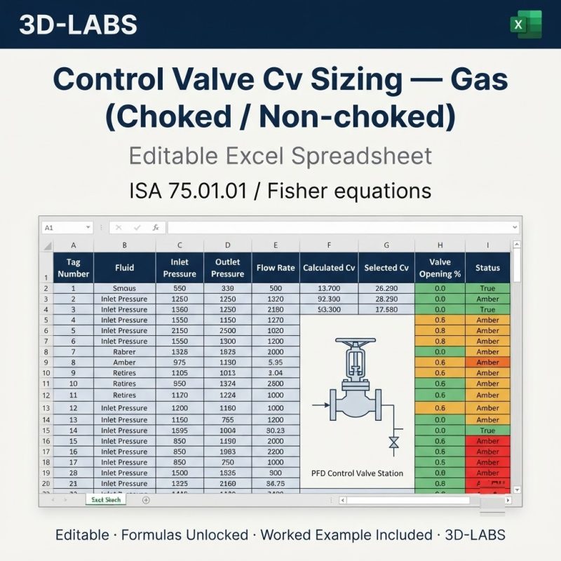 Control Valve Cv Sizing — Gas (Choked / Non-choked)