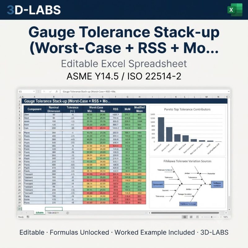 Gauge Tolerance Stack-up (Worst-Case + RSS + Monte Carlo)