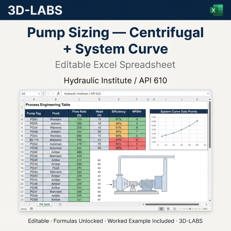 Pump Sizing — Centrifugal + System Curve