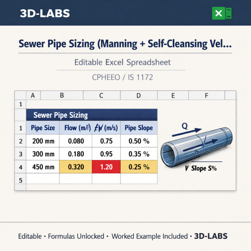 Sewer Pipe Sizing (Manning + Self-Cleansing Velocity)