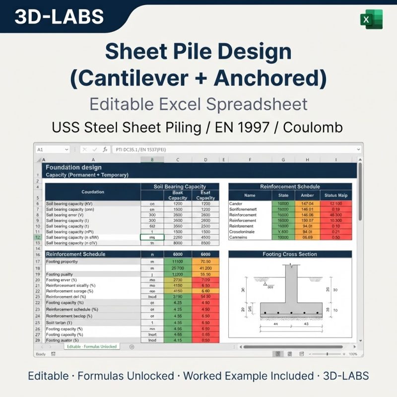 Sheet Pile Design (Cantilever + Anchored)