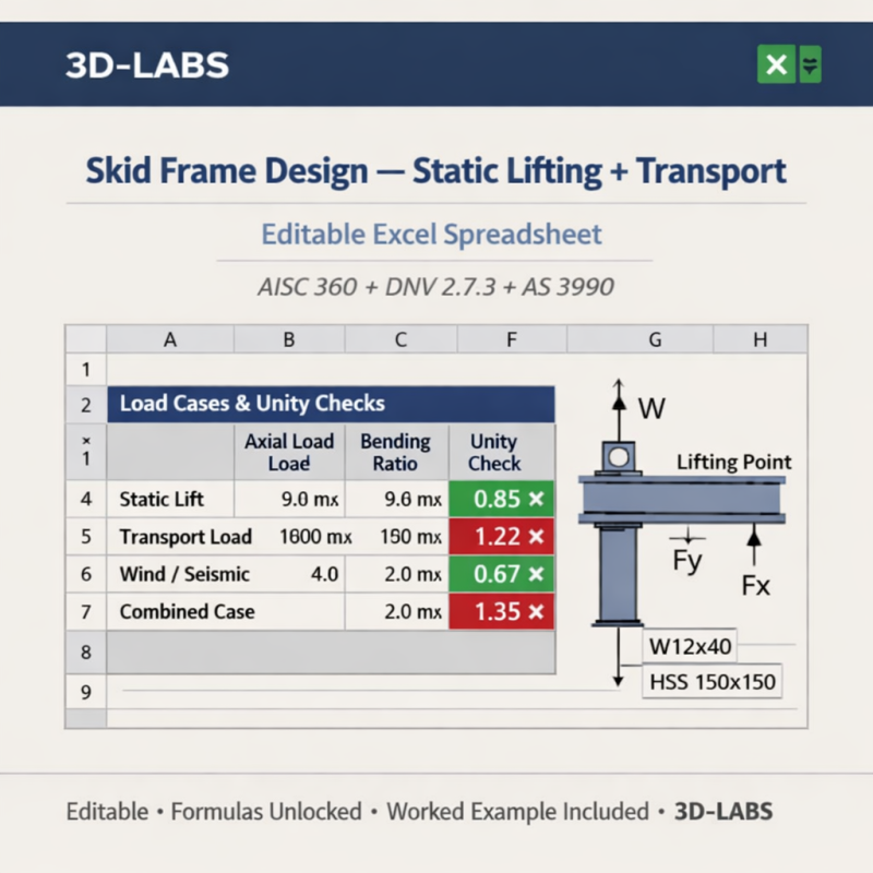 Skid Frame Design — Static Lifting + Transport