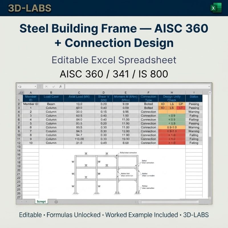 Steel Building Frame — AISC 360 + Connection Design
