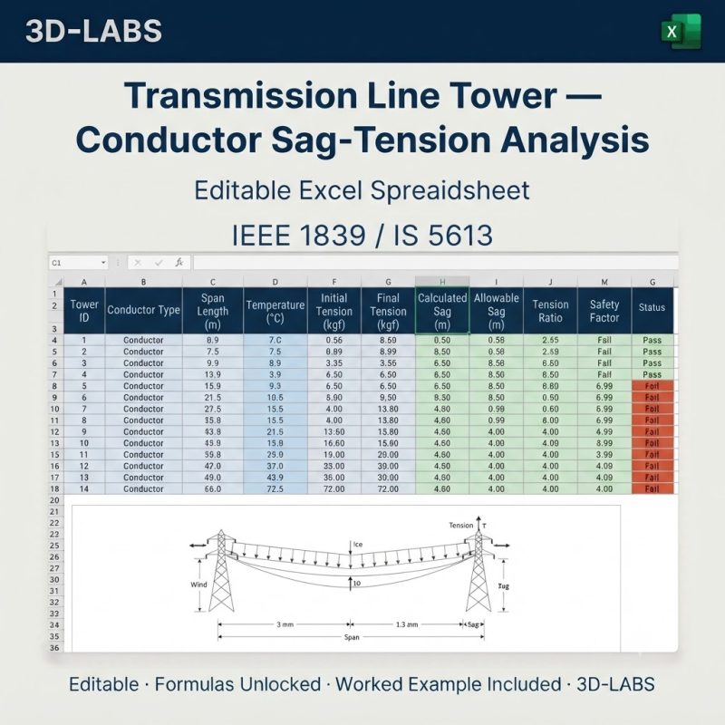Transmission Line Tower — Conductor Sag-Tension (Ruling Span)