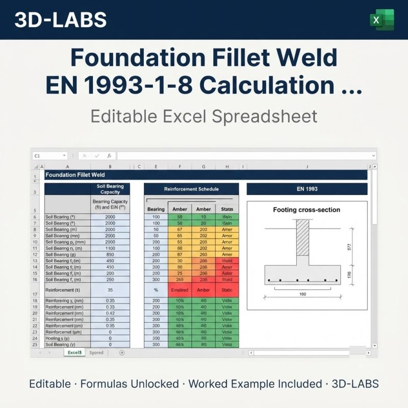 Foundation Fillet Weld EN 1993-1-8 Calculation — Eurocode Weld Excel