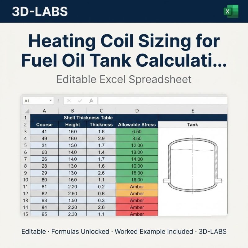 Heating Coil Sizing for Fuel Oil Tank Calculation — Heat Transfer Excel
