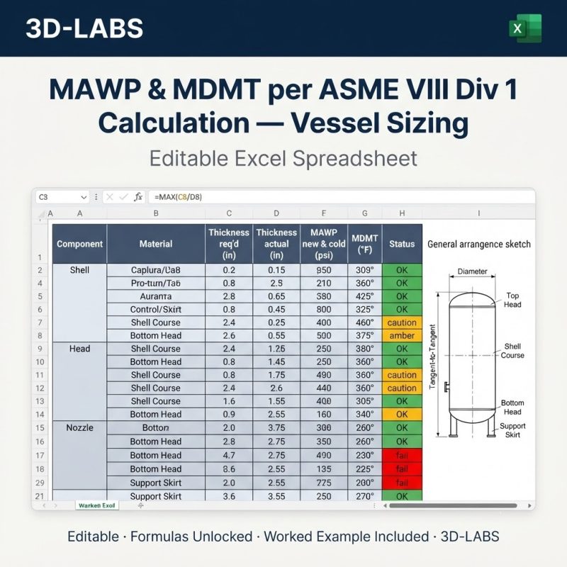 MAWP & MDMT per ASME VIII Div 1 Calculation — Vessel Rating Excel