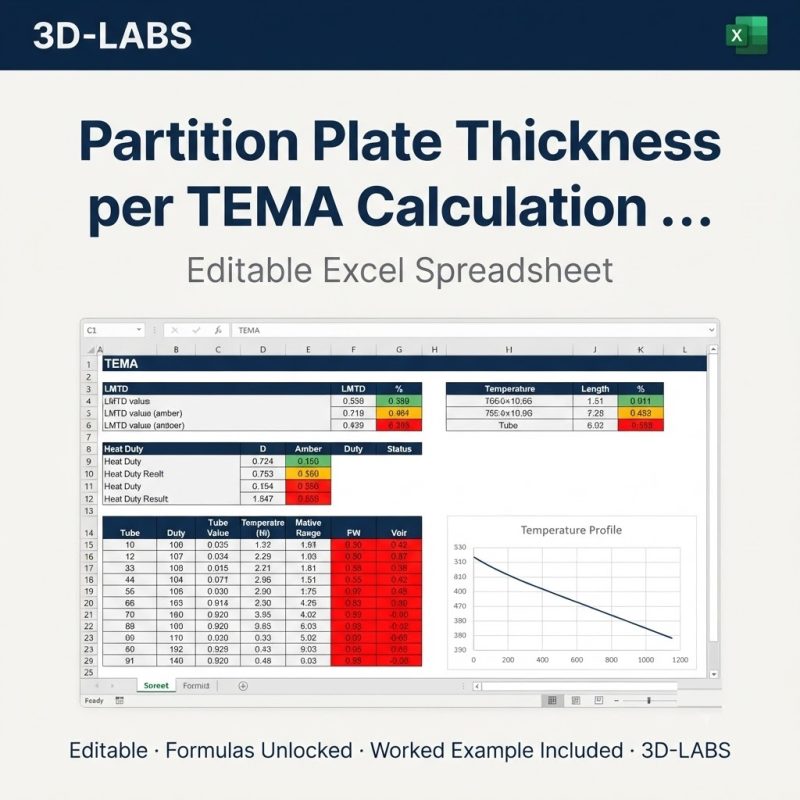 Partition Plate Thickness per TEMA Calculation — Heat Exchanger Excel