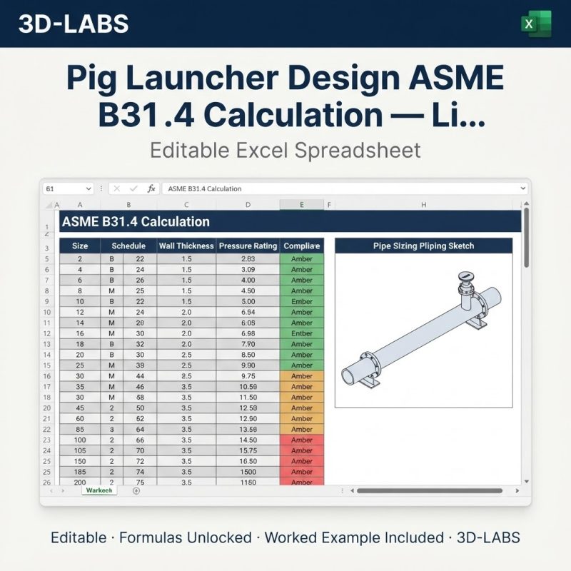 Pig Launcher Design ASME B31.4 Calculation — Liquid Pipeline Pigging Excel