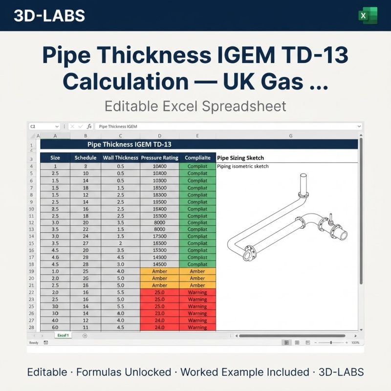 Pipe Thickness IGEM TD-13 Calculation — UK Gas Pipeline Excel