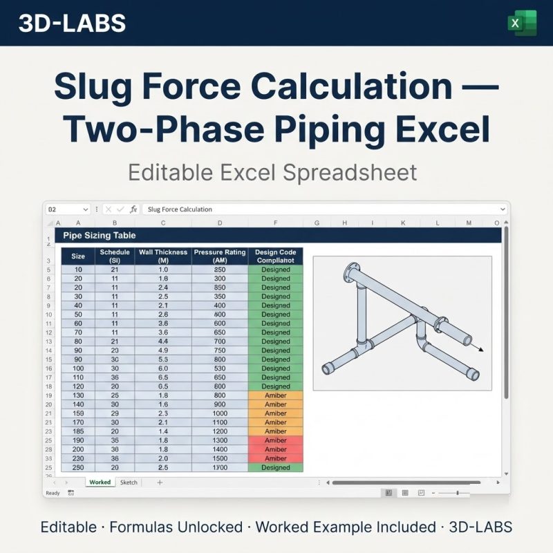 Slug Force Calculation — Two-Phase Piping Excel
