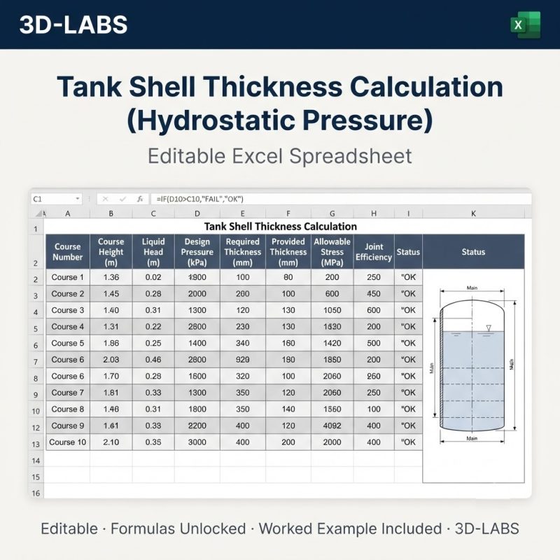 Tank Shell Thickness Calculation (Hydrostatic Pressure)
