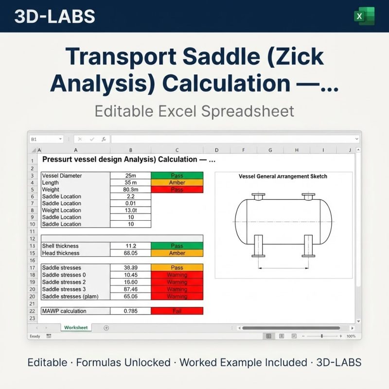 Transport Saddle (Zick Analysis) Calculation — Horizontal Vessel Excel